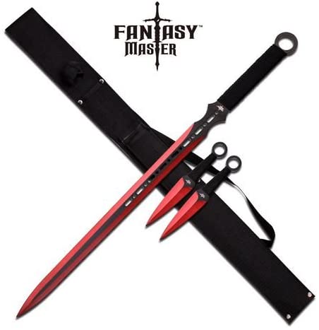 FANTASY MASTER Red Ninja Sword and Throwing Knife Set