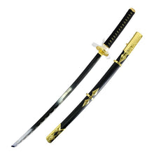 Load image into Gallery viewer, DEFENDER XTREME 38&quot; Carbon Steel Katana Black Gold Emblem Scabbard
